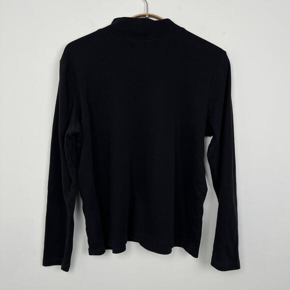 LL Bean Size Large Petite Supima Cotton Long Sleeve Mock Turtle Neck Shirt Black - Picture 2 of 8
